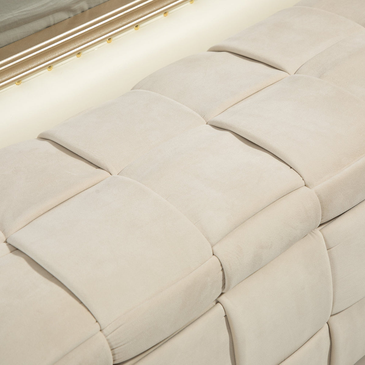 Beige Cushioned Storage Ottoman with Safety Hinge