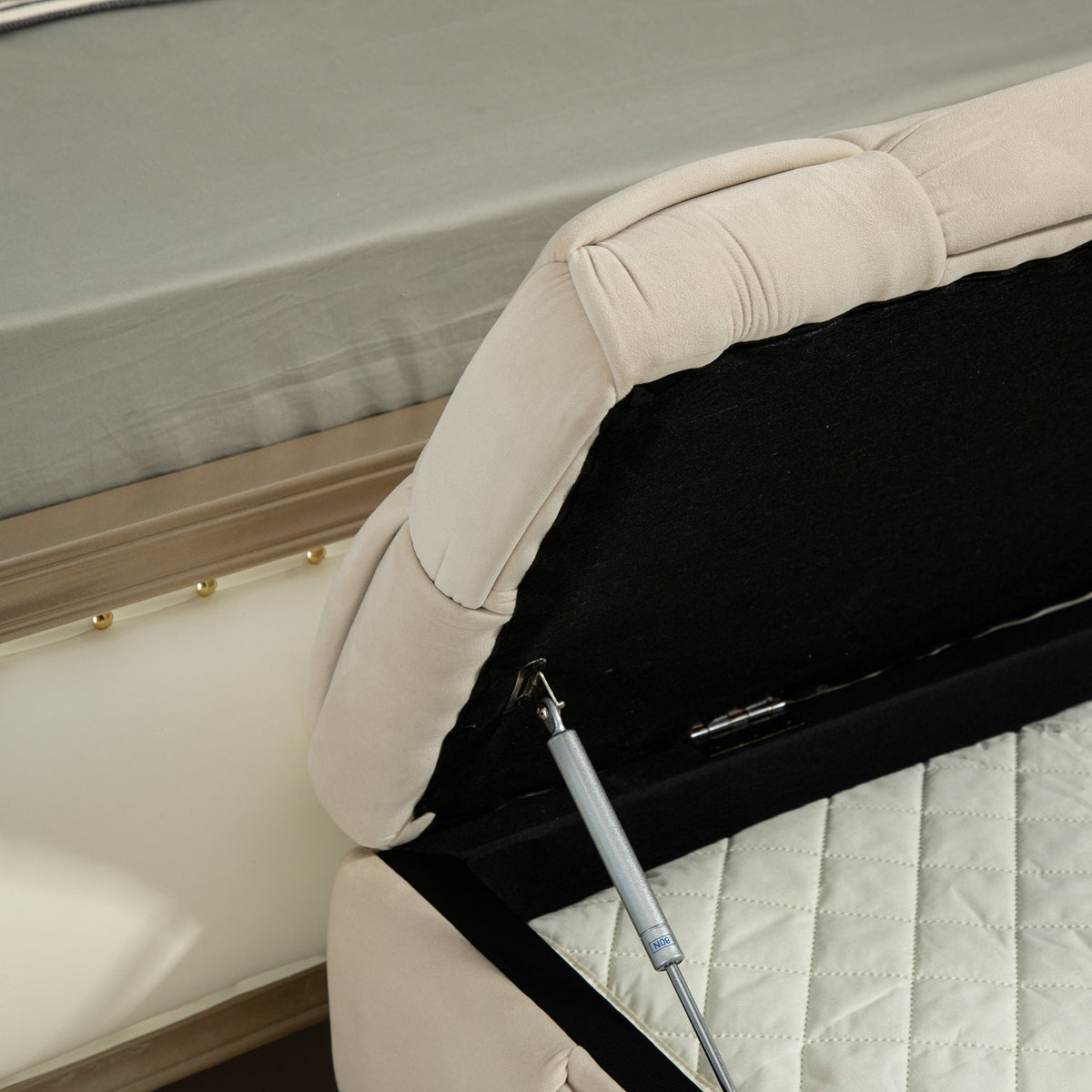 Beige Cushioned Storage Ottoman with Safety Hinge