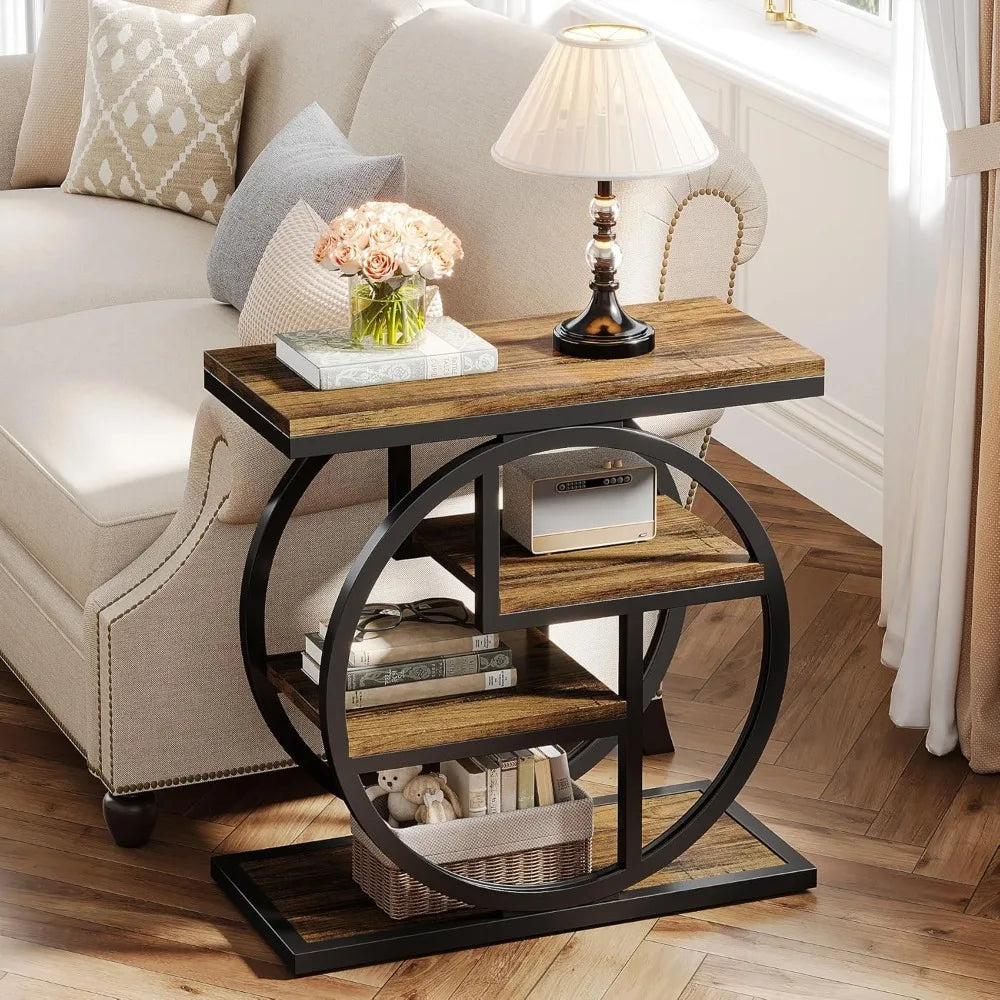 Ironwood 4-Tier Industrial End Table with Storage Shelves