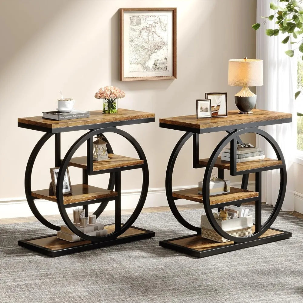 Ironwood 4-Tier Industrial End Table with Storage Shelves