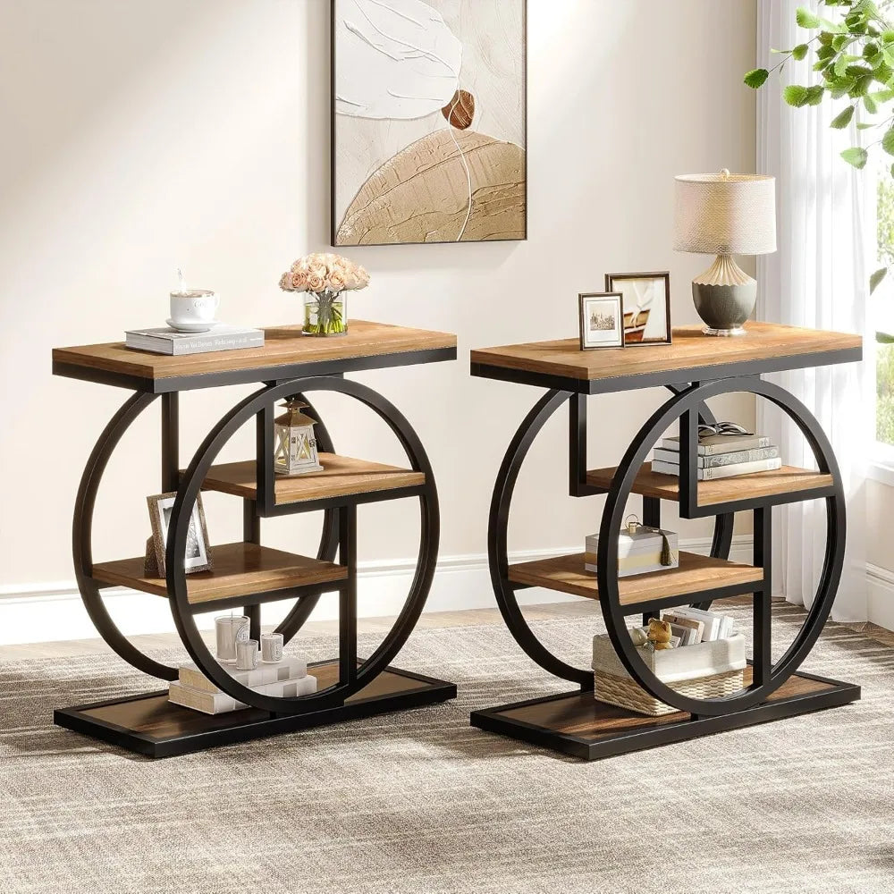 Ironwood 4-Tier Industrial End Table with Storage Shelves