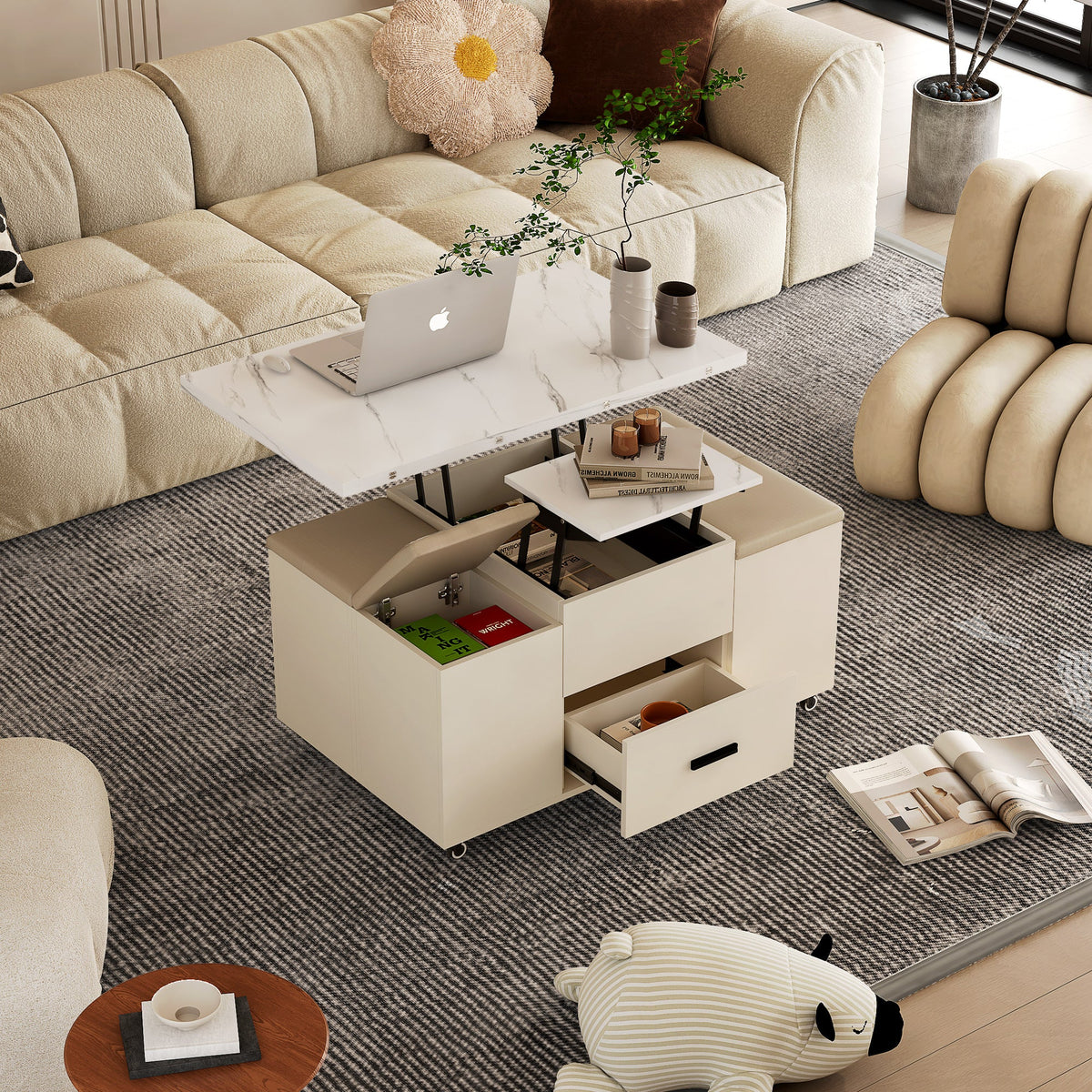 Lift-Top Folding Coffee Table with Storage Drawers