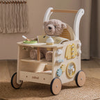 Wooden Push Walker & Doll Pram Activity Toy
