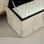 Beige Cushioned Storage Ottoman with Safety Hinge