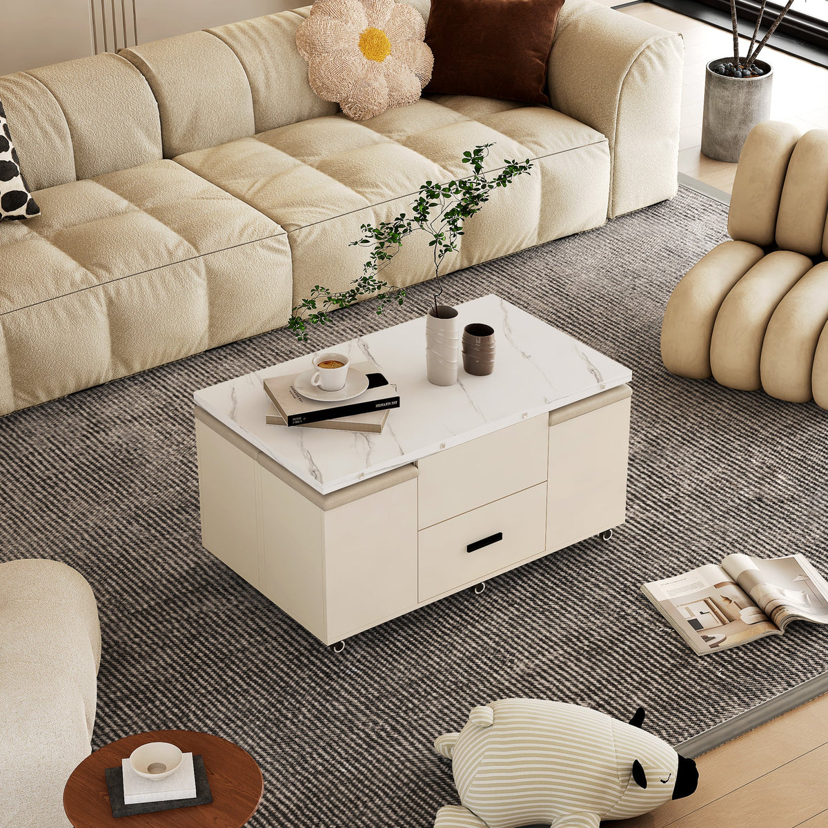 Lift-Top Folding Coffee Table with Storage Drawers