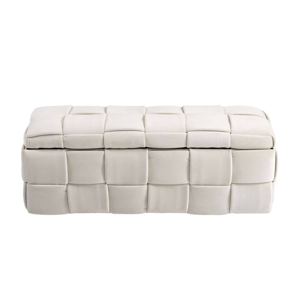 Beige Cushioned Storage Ottoman with Safety Hinge