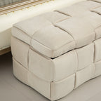 Beige Cushioned Storage Ottoman with Safety Hinge