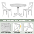 5-Piece White Solid Wood Dining Table Set for 4
