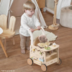Wooden Push Walker & Doll Pram Activity Toy