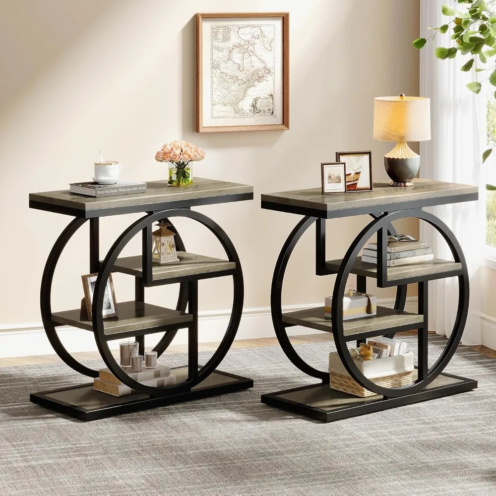 Ironwood 4-Tier Industrial End Table with Storage Shelves