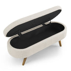 Ottoman Oval Storage Bench Rubber Wood Legs Beige(43.5"x16"x16")