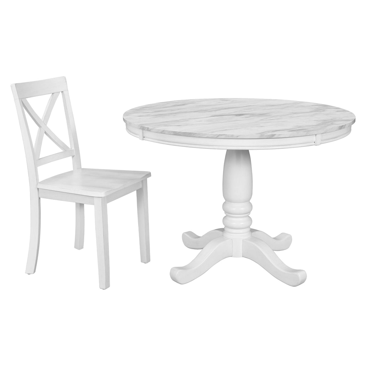 5-Piece White Solid Wood Dining Table Set for 4