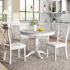 5-Piece White Solid Wood Dining Table Set for 4
