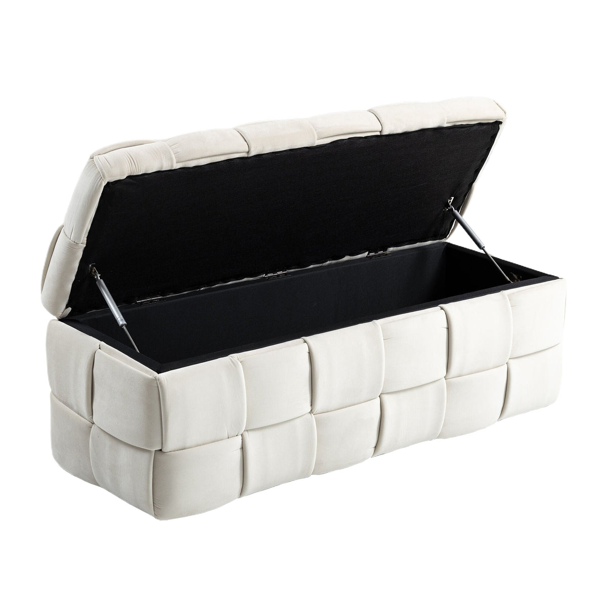 Beige Cushioned Storage Ottoman with Safety Hinge