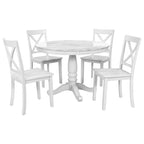 5-Piece White Solid Wood Dining Table Set for 4