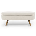 Ottoman Oval Storage Bench Rubber Wood Legs Beige(43.5"x16"x16")