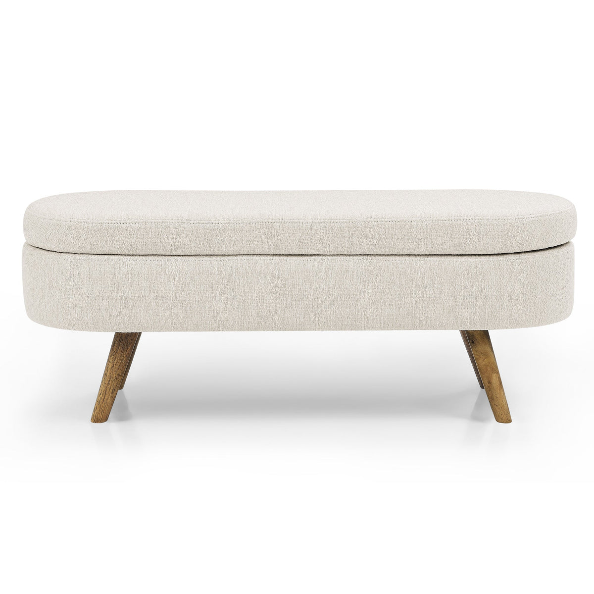 Ottoman Oval Storage Bench Rubber Wood Legs Beige(43.5"x16"x16")