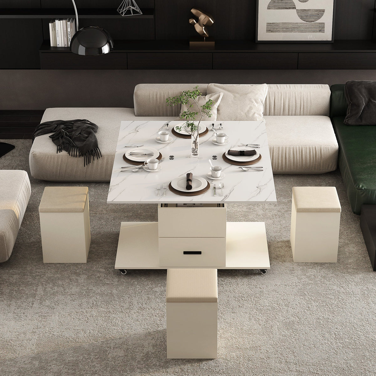 Lift-Top Folding Coffee Table with Storage Drawers
