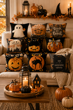 Halloween Pumpkin & Ghost Throw Pillow Cover – Spooky Fall Sofa Décor