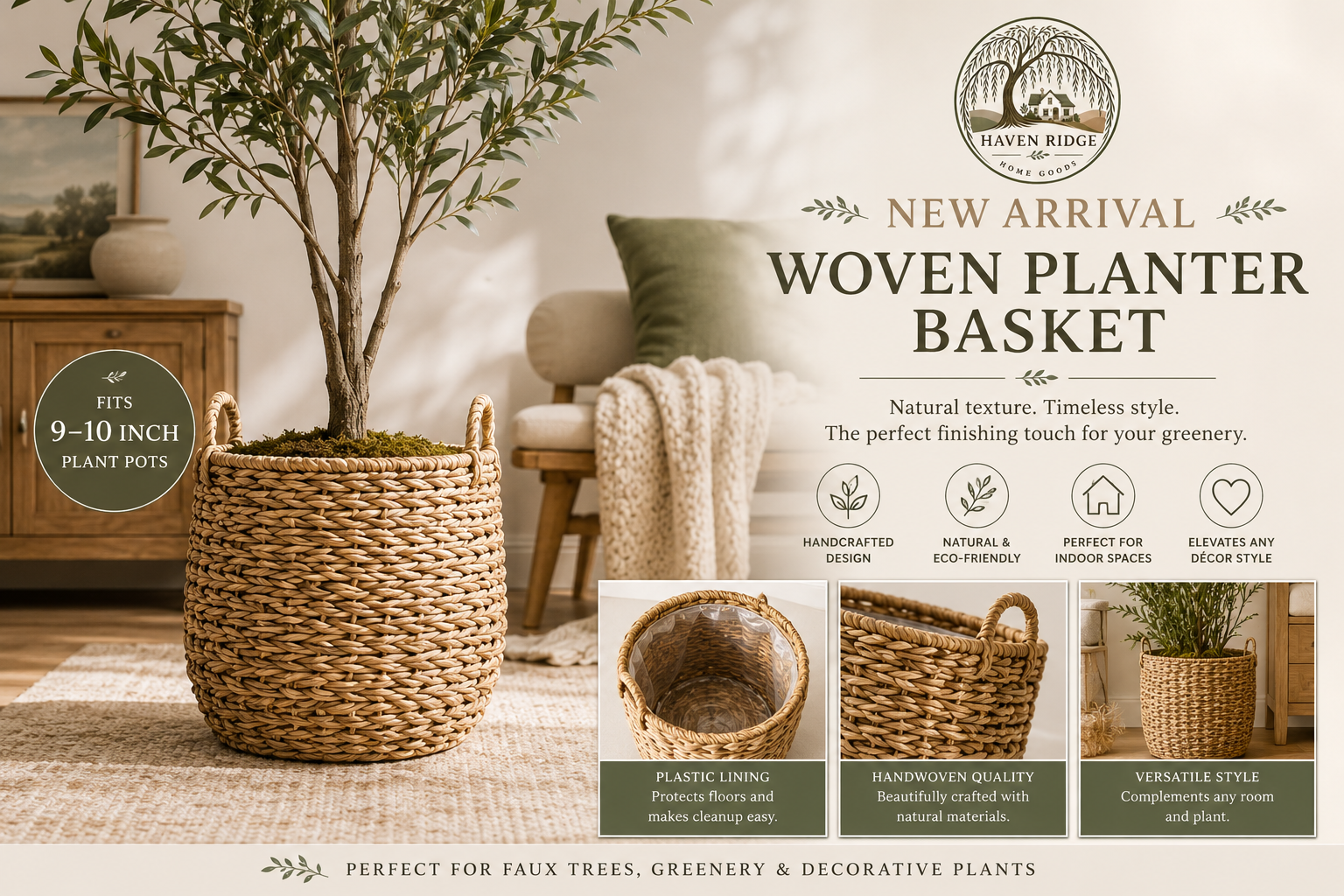 Willow Haven Woven Planter Basket – Decorative Indoor Pot Cover