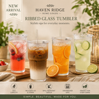 Haven Ridge Refresh Ribbed Glass Tumbler with Bamboo Lid & Straw – 20oz