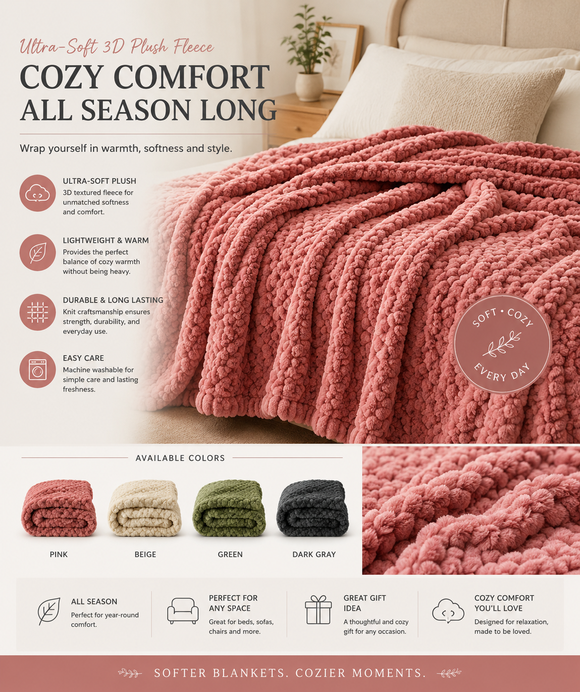 CloudNest Ultra-Soft 3D Plush Fleece Throw Blanket