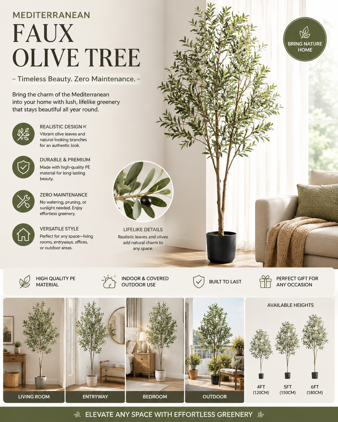 Mediterranean Faux Olive Tree – 4FT, 5FT & 6FT