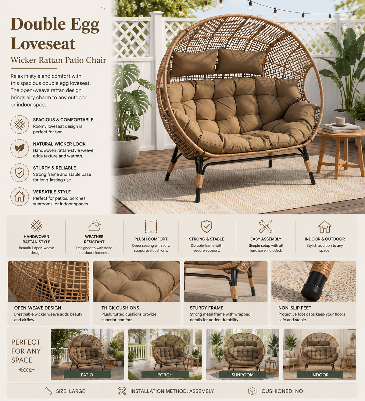Savannah Double Egg Loveseat Patio Chair