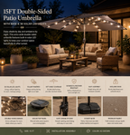 Solara 15FT Double-Sided Patio Umbrella with Solar LED Lighting