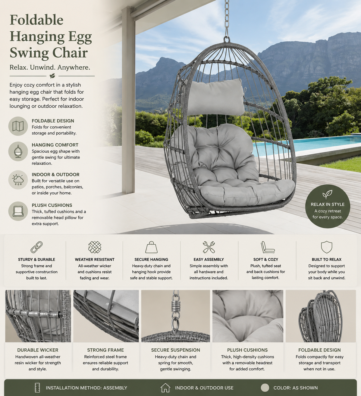 Haven Ridge Foldable Hanging Egg Swing Chair