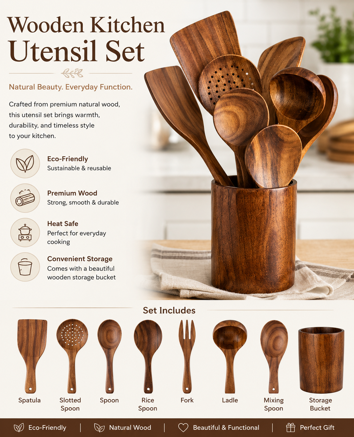 Willow Creek Wooden Kitchen Utensil Set