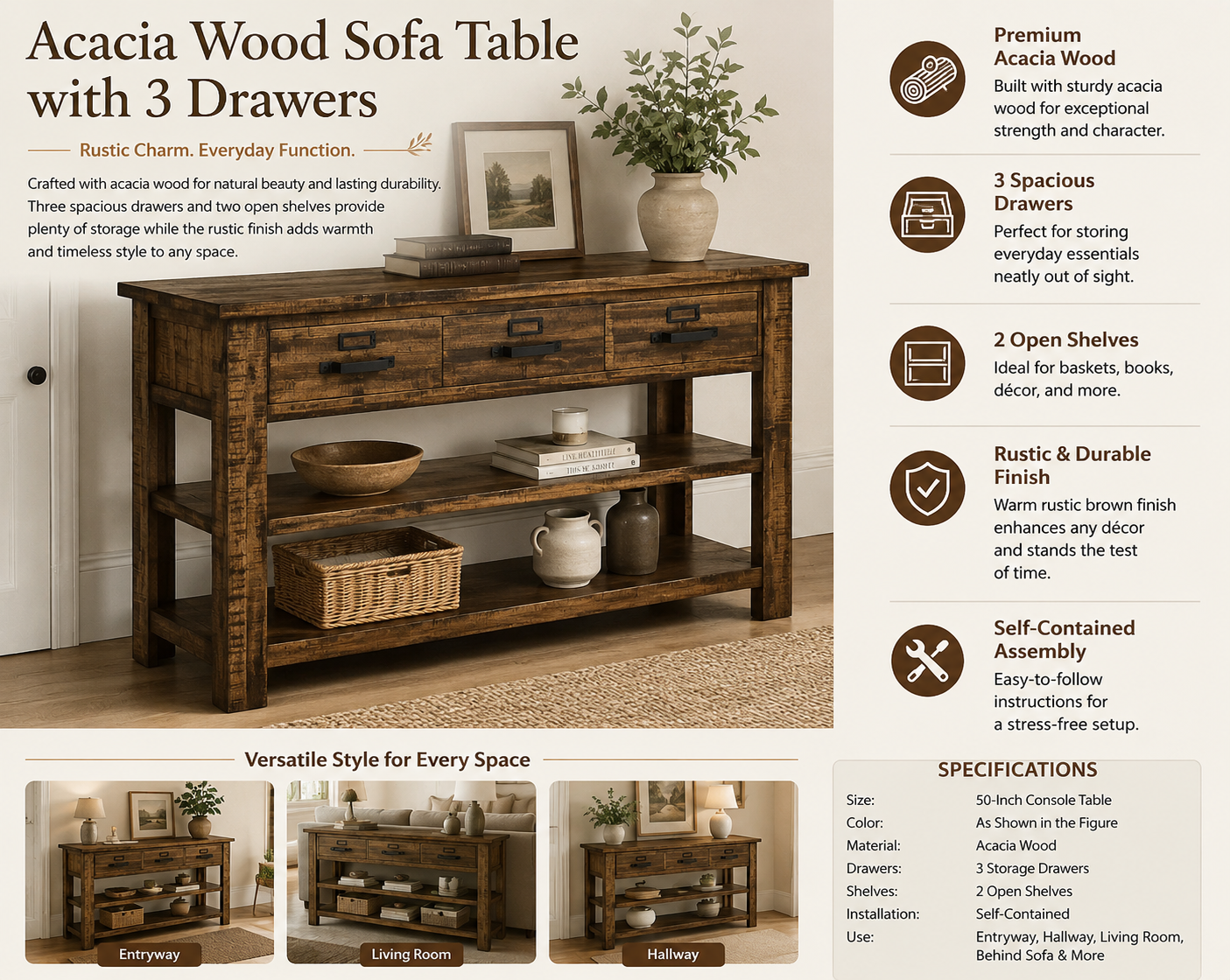 Timber Creek Acacia Wood Console Table