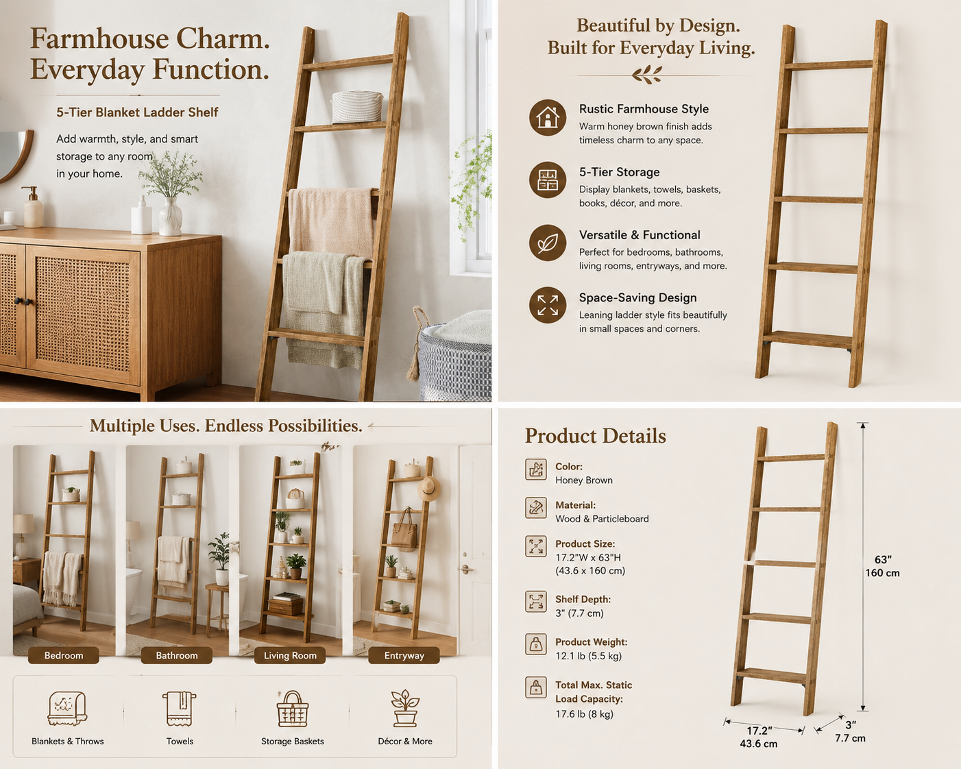 Haven Ridge Willow 5-Tier Farmhouse Blanket Ladder Shelf