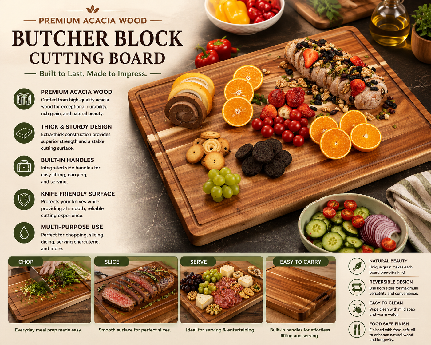 Timber Grove Acacia Butcher Block Cutting Board