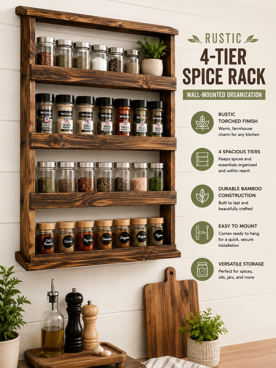 Haven Ridge Rustic 4-Tier Wall Spice Rack