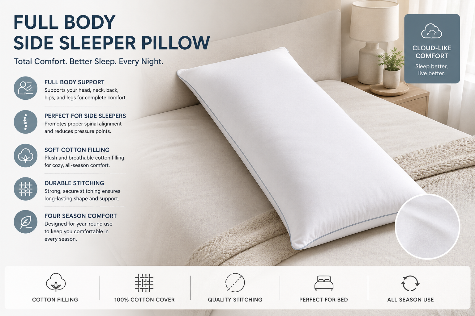 Haven CloudNest Full Body Side Sleeper Pillow