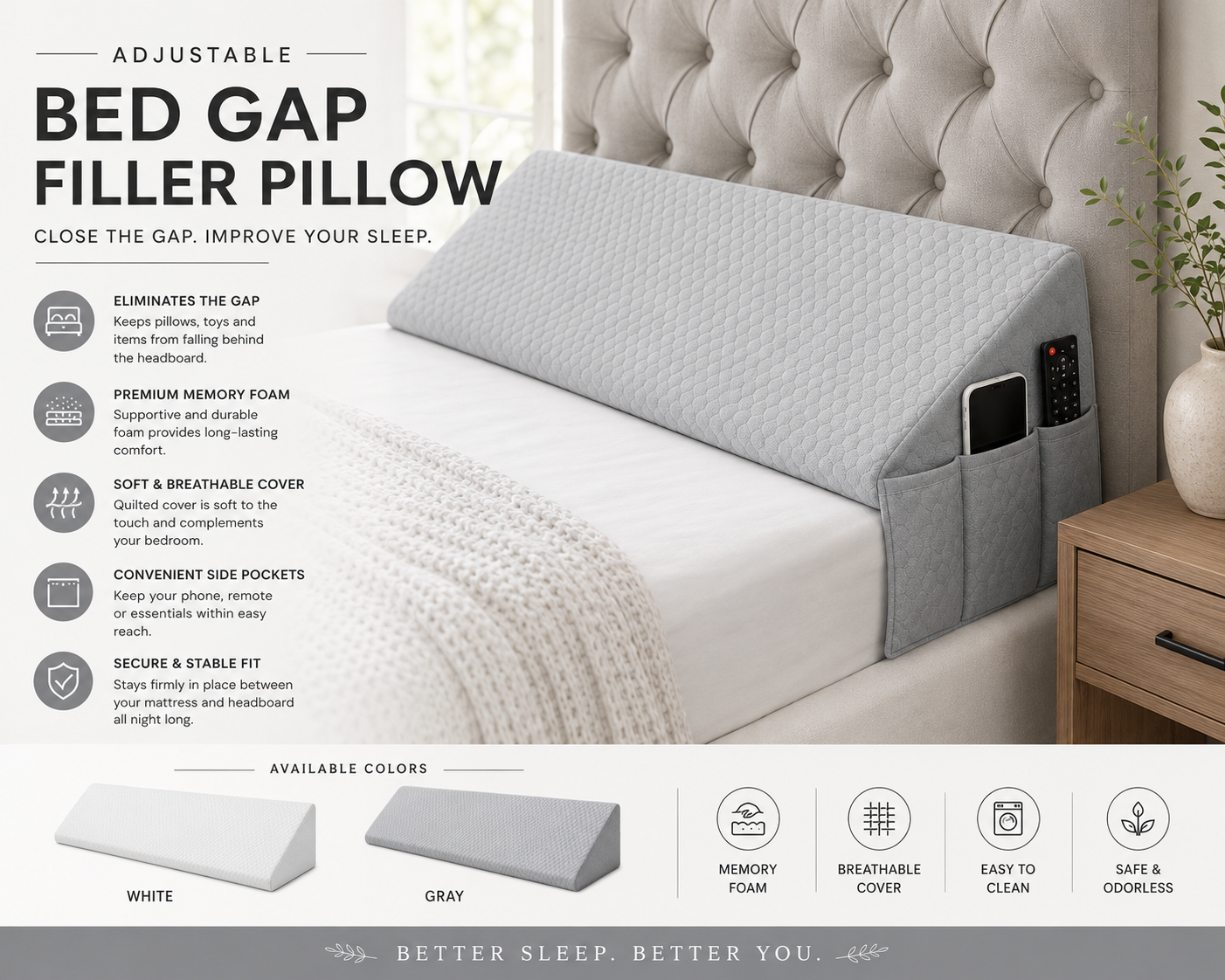 Haven CloudBridge Adjustable Bed Gap Filler Wedge Pillow