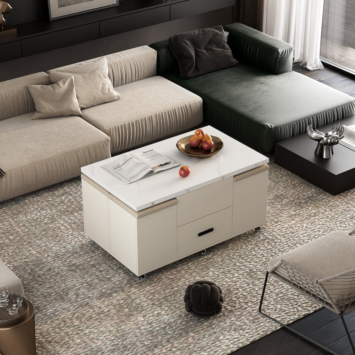 Lift-Top Folding Coffee Table with Storage Drawers