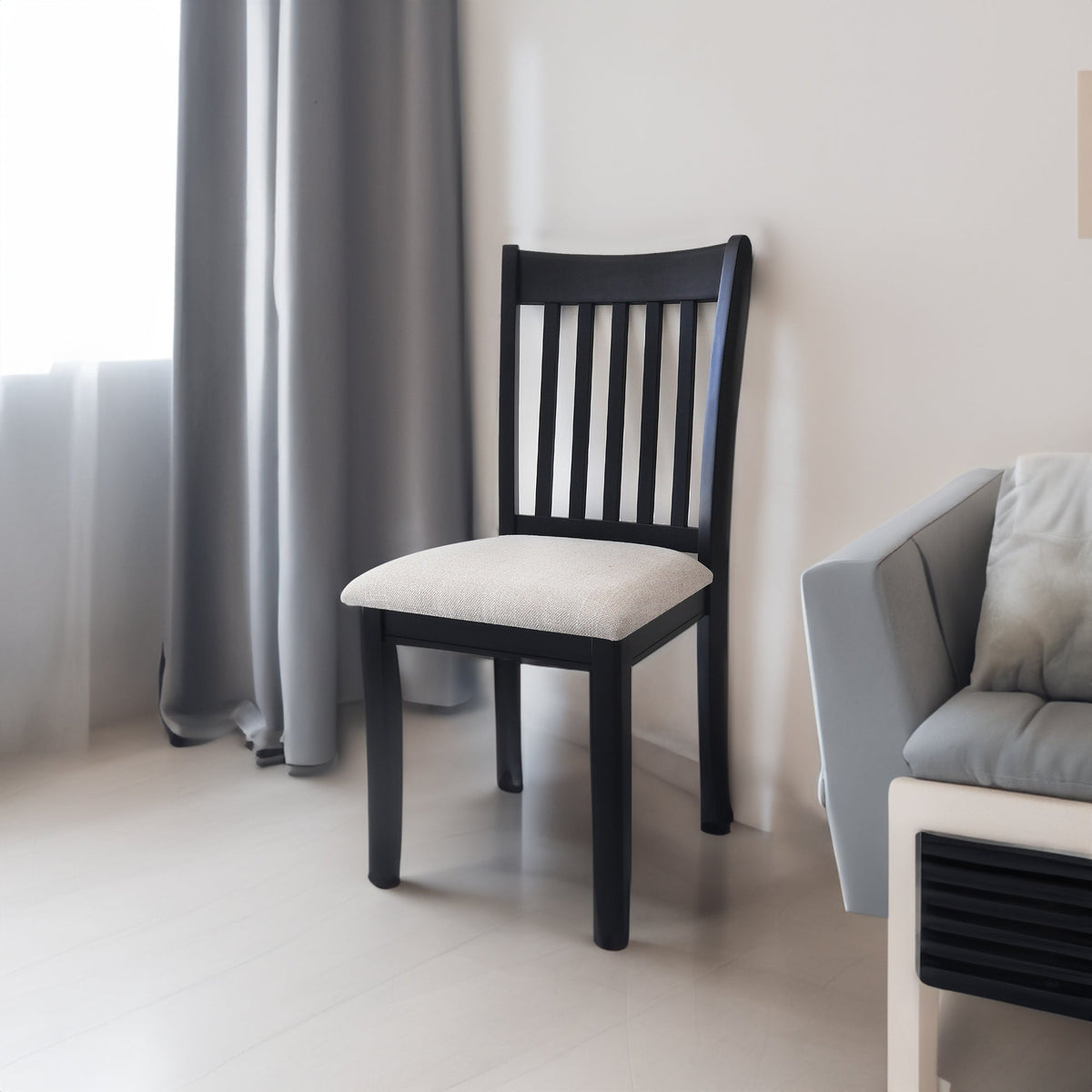 Black Rubberwood Dining Chairs, Set of 2
