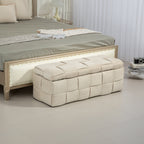 Beige Cushioned Storage Ottoman with Safety Hinge