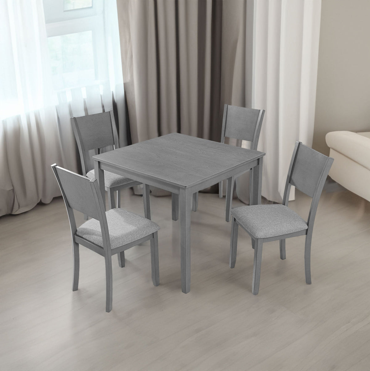 5-Piece Square Wooden Dining Set with Upholstered Chairs, Gray