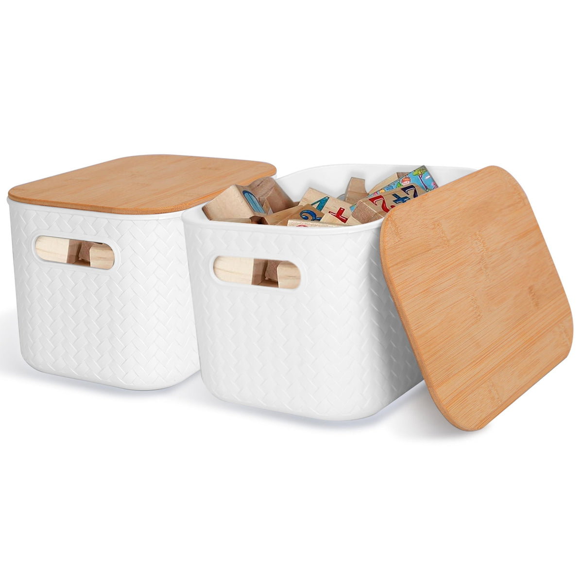 Stackable Storage Bins with Bamboo Lids, Set of 2