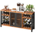 55" Rustic Oak Bar Cabinet with Wine Rack (24 Bottles)