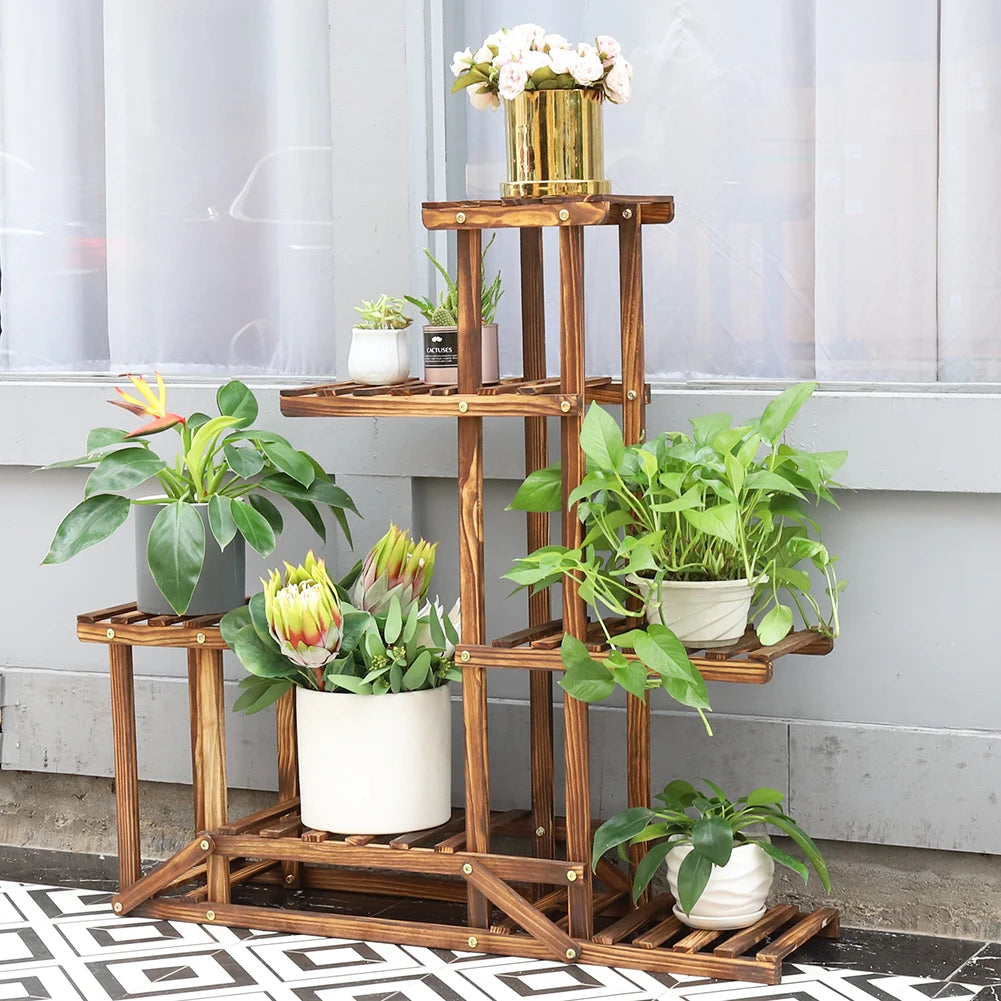 VerdeVista 6-Tier Wooden Plant Stand & Indoor Outdoor Display Shelf