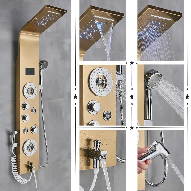 Cascade Royale LED Shower Panel System with Digital Temperature Display & 6-Function Spa Experience