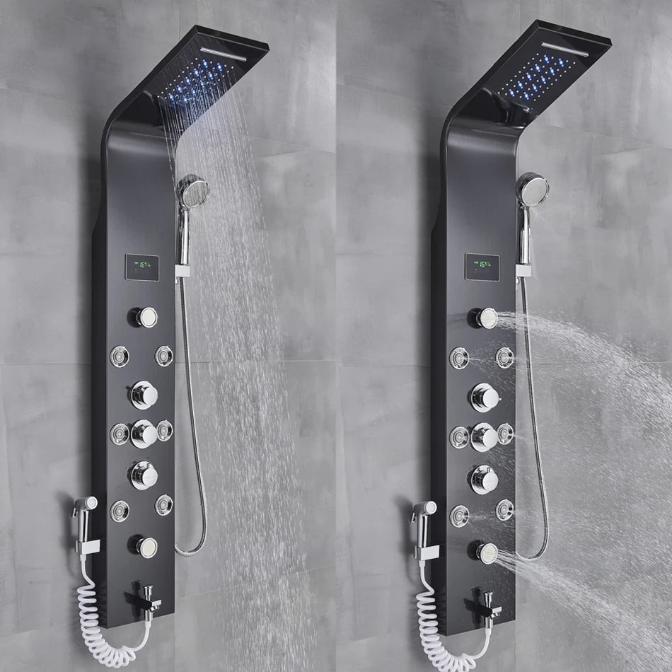 Cascade Royale LED Shower Panel System with Digital Temperature Display & 6-Function Spa Experience