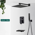 Matte Black Concealed Rainfall & Waterfall Shower System with Tub Spout
