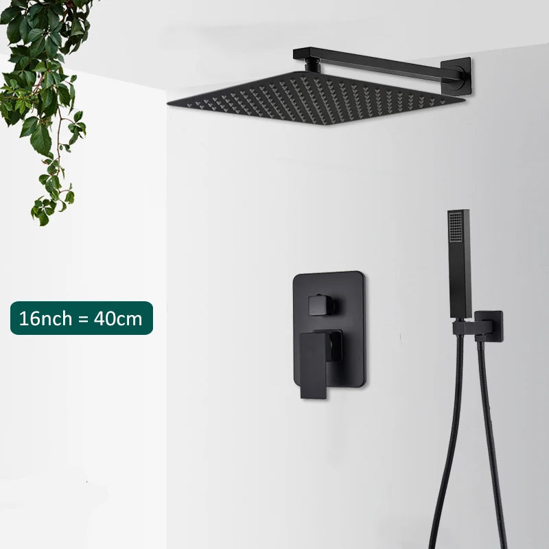 Matte Black Concealed Rainfall & Waterfall Shower System with Tub Spout