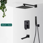 Matte Black Concealed Rainfall & Waterfall Shower System with Tub Spout