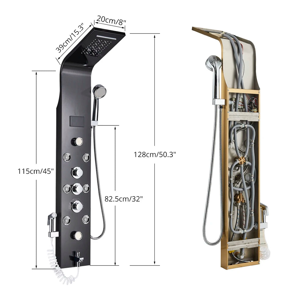 Cascade Royale LED Shower Panel System with Digital Temperature Display & 6-Function Spa Experience